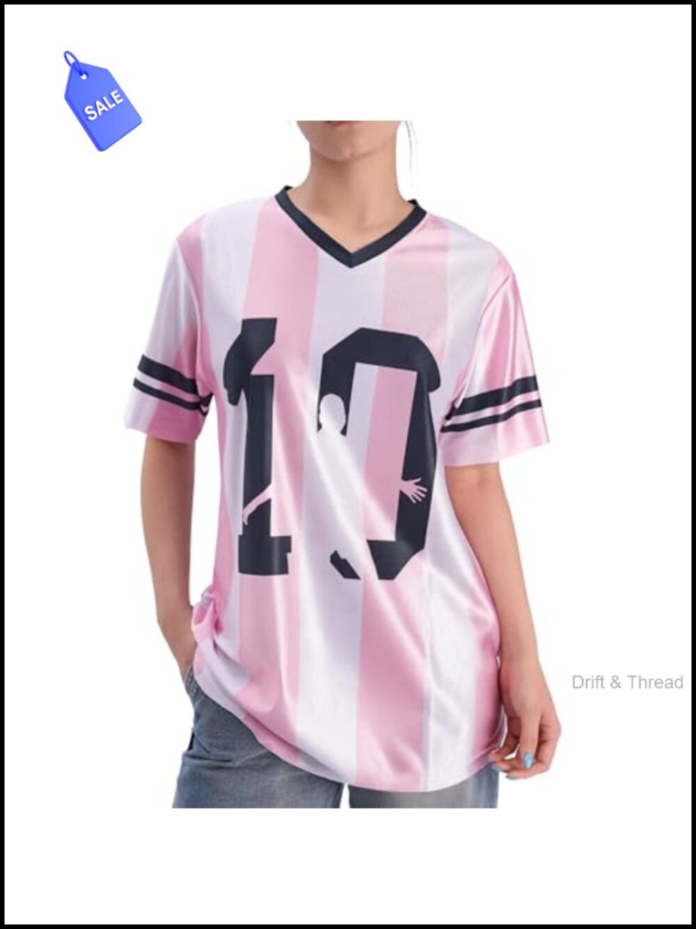 Oversized Soccer Jersey V Neck Short Sleeve Striped Sporty Top